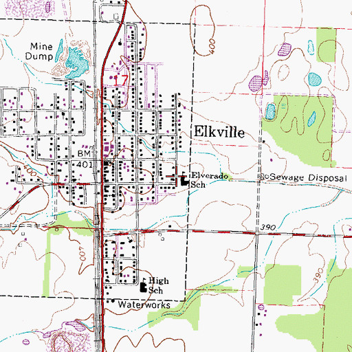 Topographic Map of Elverado School, IL