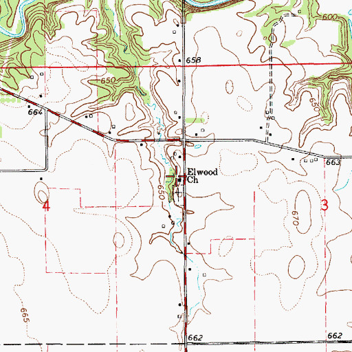 Topographic Map of Elwood Church, IL