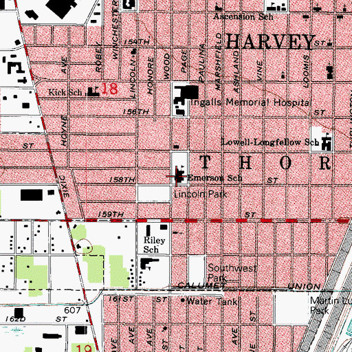 Topographic Map of Emerson School, IL