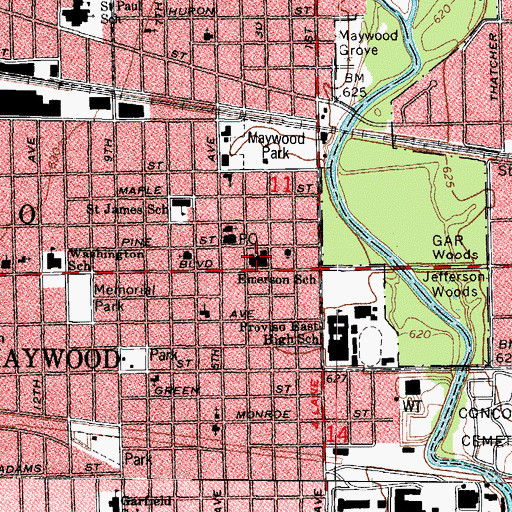 Topographic Map of Emerson School, IL