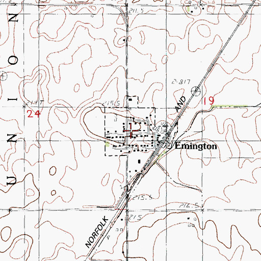 Topographic Map of Emington, IL