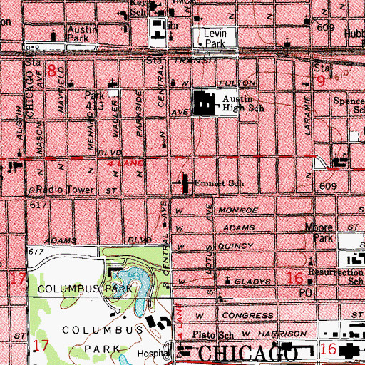 Topographic Map of Emmet Elementary School, IL