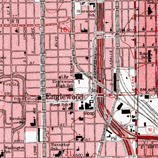 Topographic Map of Englewood High School, IL