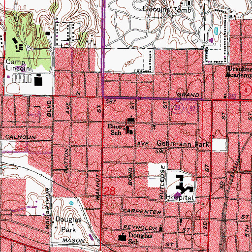 Topographic Map of Enos Elementary School, IL