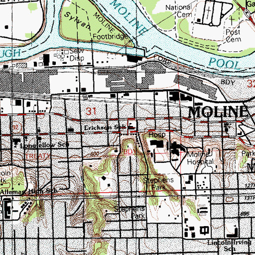 Topographic Map of Ericsson Elementary School, IL