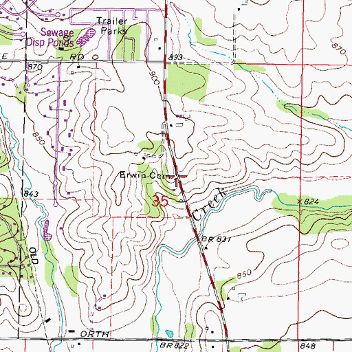 Topographic Map of Ewins Cemetery, IL