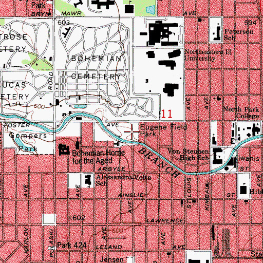 Topographic Map of Eugene Field Park, IL