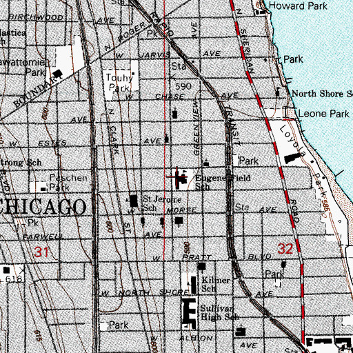 Topographic Map of Eugene Field Elementary School, IL
