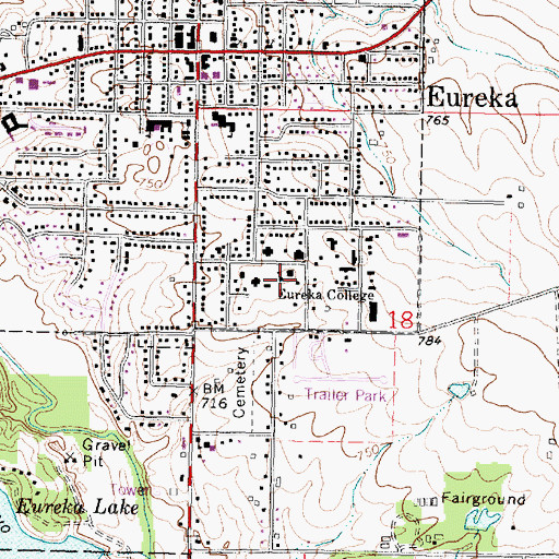 Topographic Map of Eureka College, IL