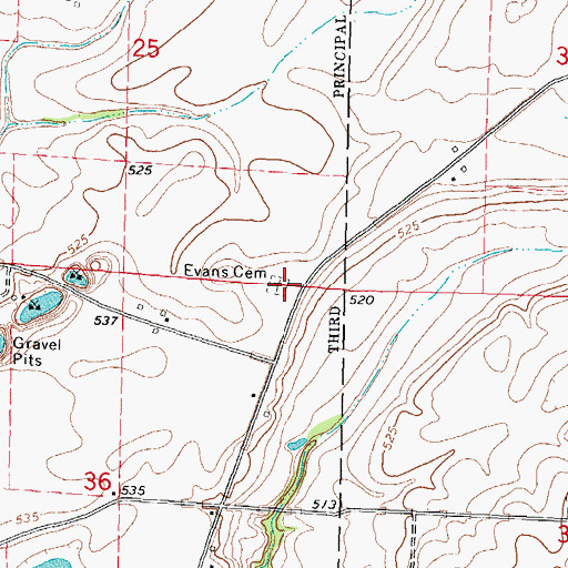 Topographic Map of Evans Cemetery, IL