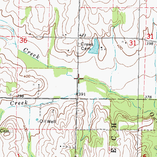 Topographic Map of Evans Creek, IL