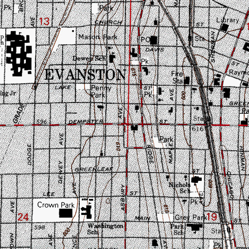 Topographic Map of Evanston, IL