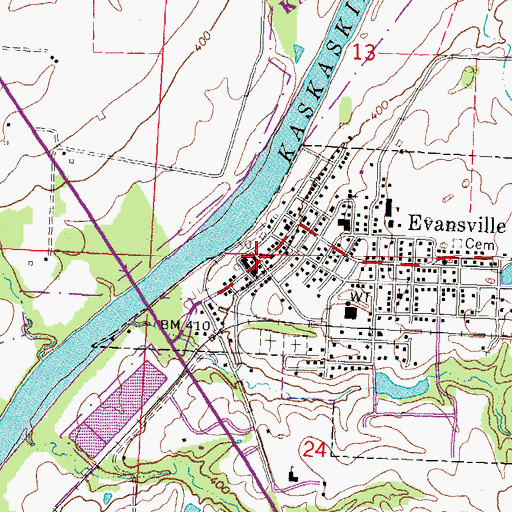Topographic Map of Evansville, IL