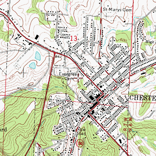 Topographic Map of Evergreen Cemetery, IL