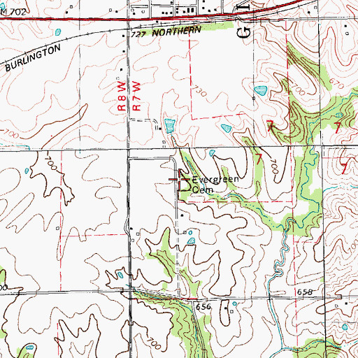 Topographic Map of Evergreen Cemetery, IL