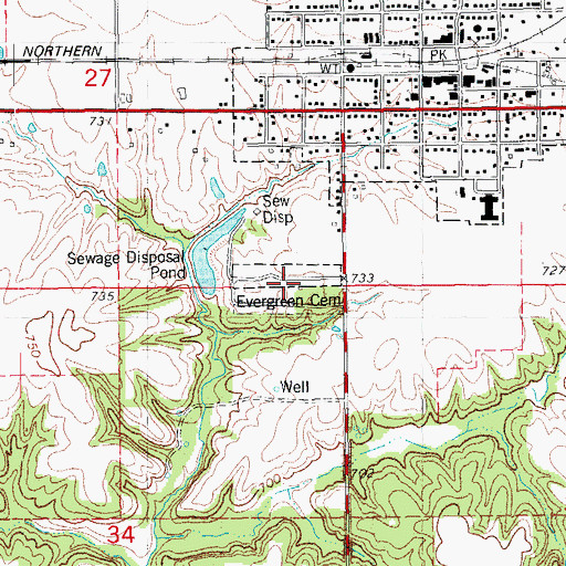Topographic Map of Evergreen Cemetery, IL