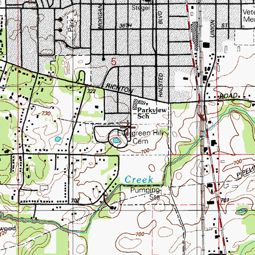 Topographic Map of Evergreen Hill Memory Gardens, IL