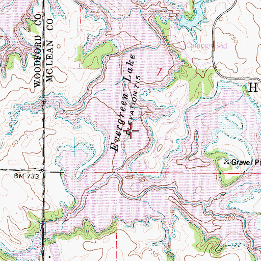 Topographic Map of Evergreen Lake, IL