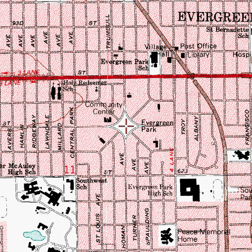 Topographic Map of Evergreen Park, IL