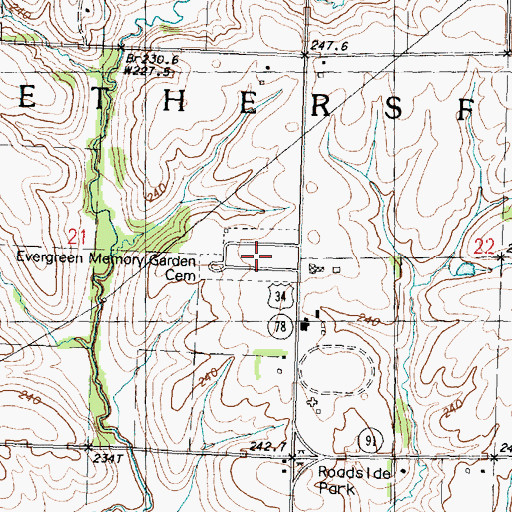 Topographic Map of Evergreen Memorial Gardens, IL