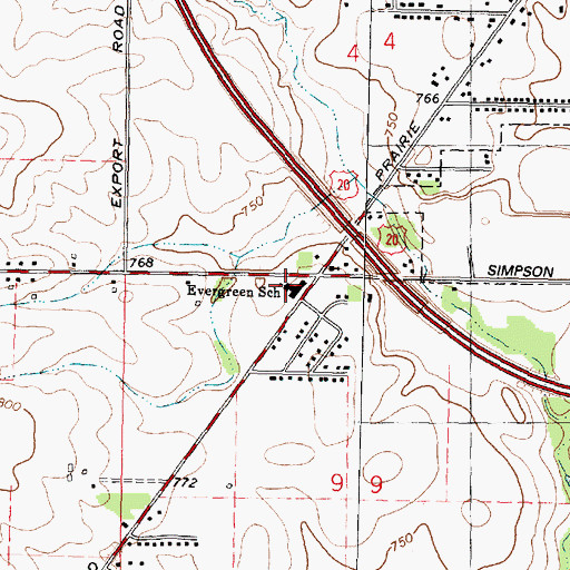 Topographic Map of Evergreen School, IL
