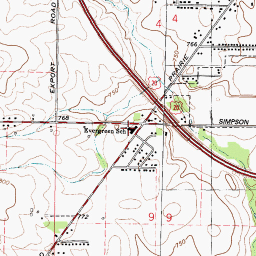 Topographic Map of Evergreen School, IL