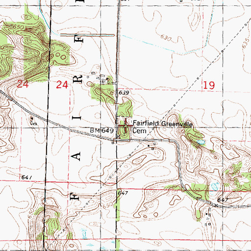 Topographic Map of Fairfield Cemetery, IL