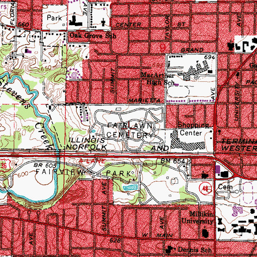 Topographic Map of Fairlawn Cemetery, IL