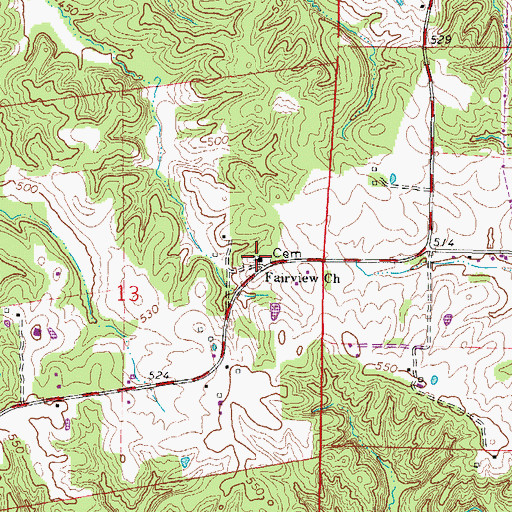 Topographic Map of Fairview Church, IL