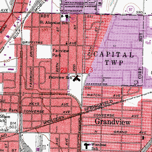 Topographic Map of Fairview Elementary School, IL