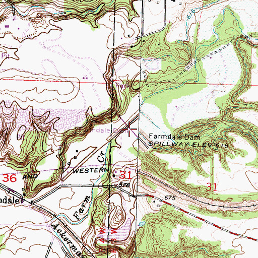 Topographic Map of Farm Creek Dams, IL