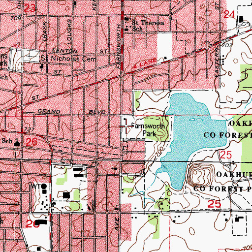 Topographic Map of Farnsworth Park, IL