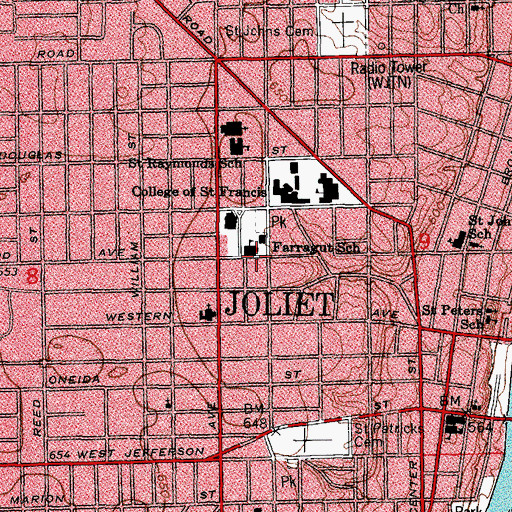 Topographic Map of Farragut Elementary School, IL