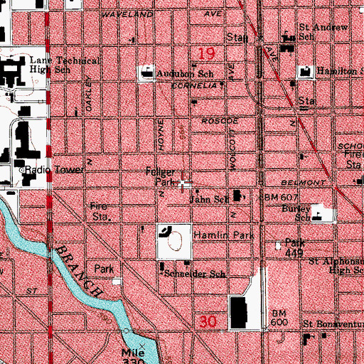 Topographic Map of Fellger Park, IL
