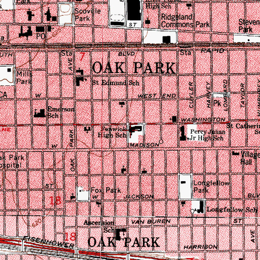 Topographic Map of Fenwick High School, IL
