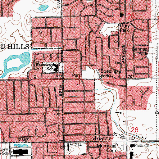 Topographic Map of Fernway Park, IL