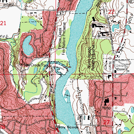 Topographic Map of Ferson Creek, IL