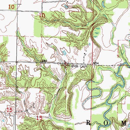 Topographic Map of Fields Cemetery, IL
