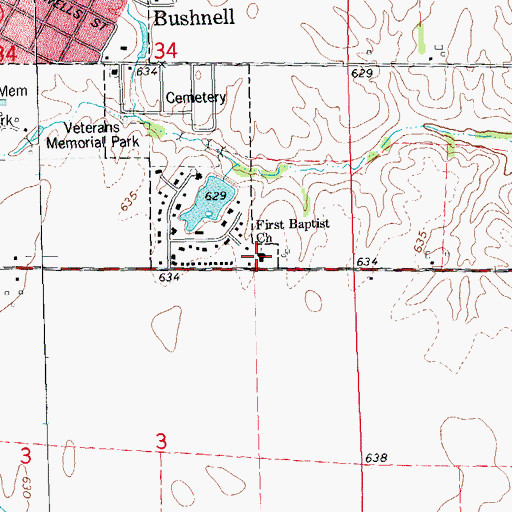 Topographic Map of First Baptist Church, IL