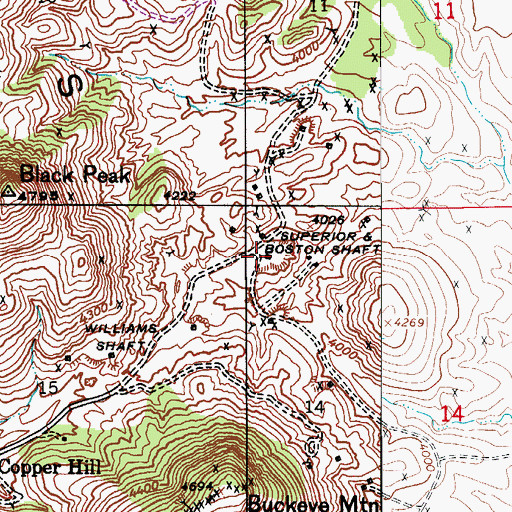 Topographic Map of Superior and Boston Sraft, AZ