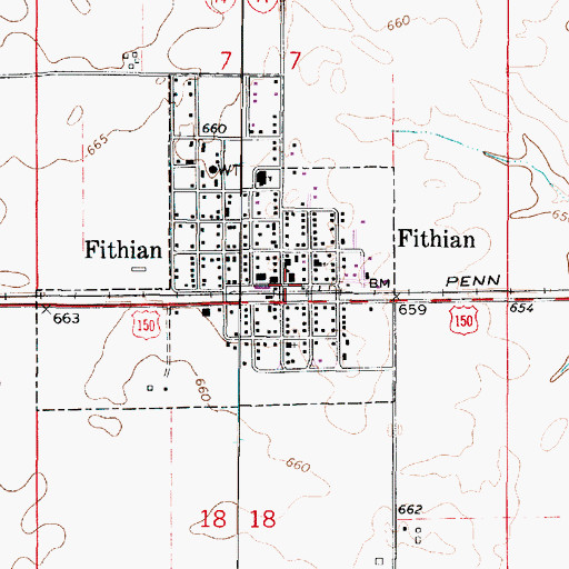 Topographic Map of Fithian, IL
