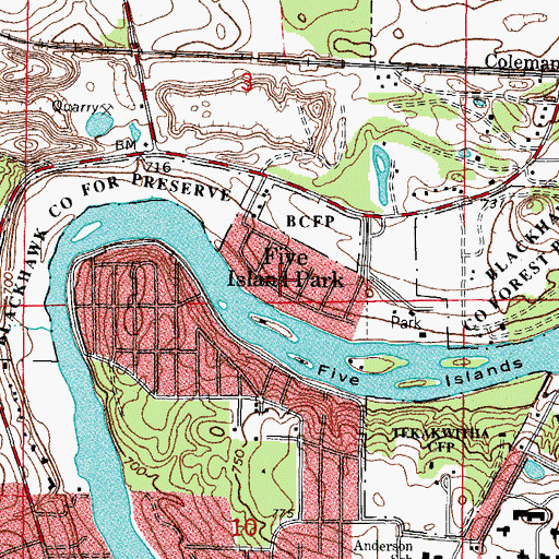 Topographic Map of Five Island Park, IL
