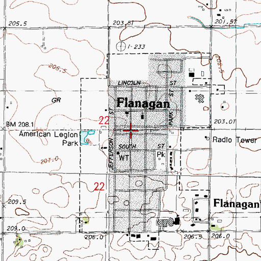 Topographic Map of Flanagan, IL