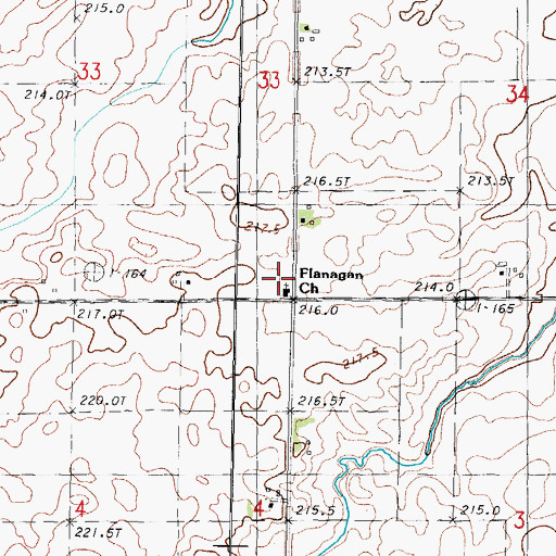 Topographic Map of Flanagan Church, IL
