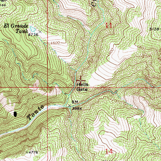 Topographic Map of Hells Gate, AZ