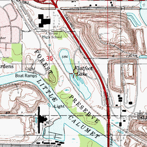 Topographic Map of Flatfoot Lake, IL