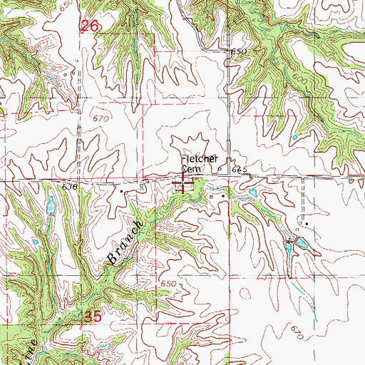 Topographic Map of Fletcher Cemetery, IL