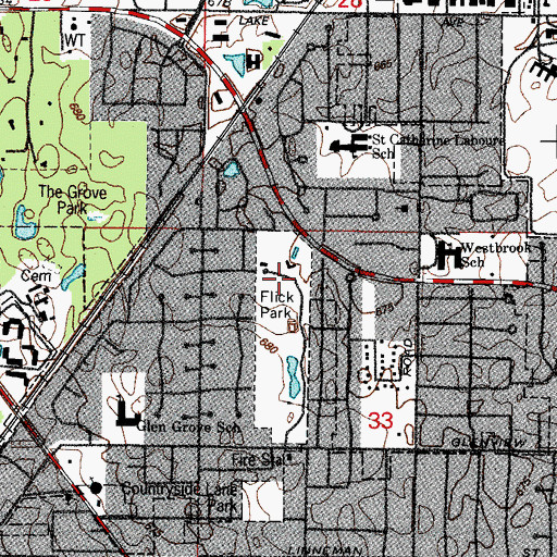 Topographic Map of Flick Park, IL