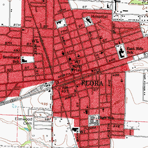 Topographic Map of Flora, IL