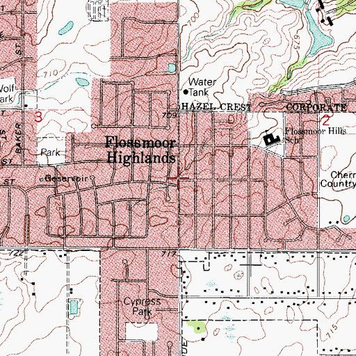 Topographic Map of Flossmoor Highlands, IL
